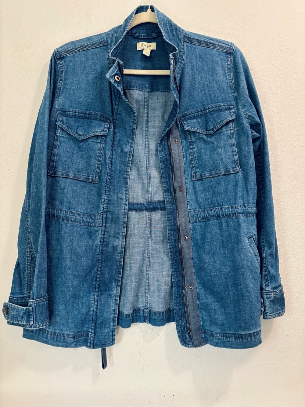 Style & Co. Blue Denim Military Field Jacket